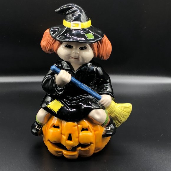Vtg 1980s Glowing Ceramic CABBAGE PATCH KID Dressed as Halloween Witch Pumpkin - Picture 5 of 16